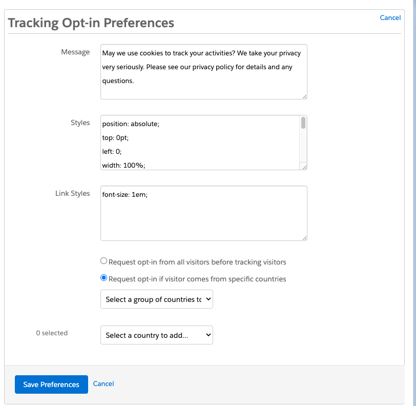 Tracking-Preferences Salesforce Pardot
